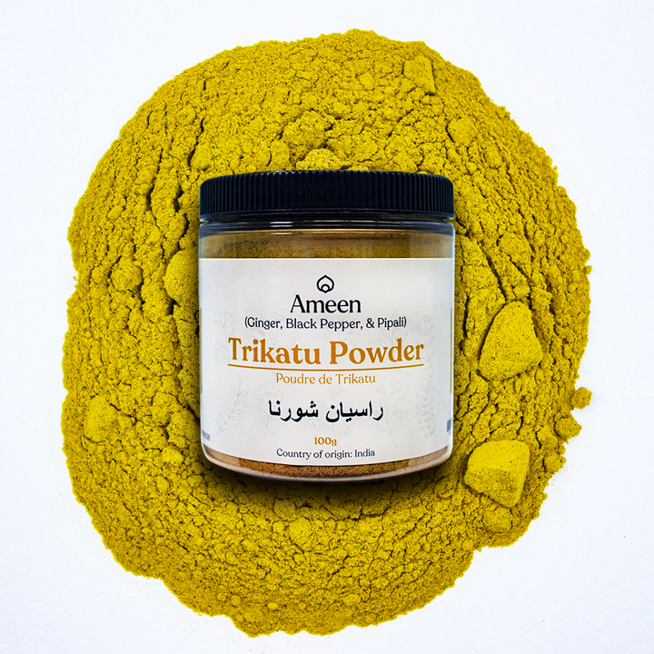 Ingredients: Black Pepper (Piper nigrum), Long Pepper (Piper longum), Ginger (Zingiber officinale)
Common Names:
English: Trikatu Powder, Three-Spice Blend
Sanskrit: Trikatu Churna, Katutraya Churna
Other: Trijataka Churna, Trikatu Choornam, Trijataka Triphala Churna, Trikatu Rasayanam, Trikatu Guggulu, Katutraya Churna
