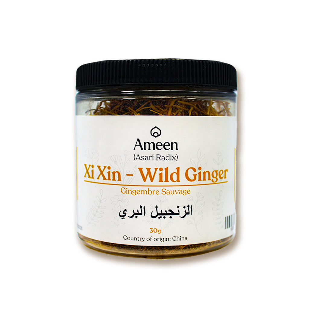 Botanical Name: Herba cum Radix Asari

Common Names:

Chinese: 细辛 (Xi Xin)
English: Wild Ginger, Chinese Wild Ginger, Indian Snakeroot, Himalayan Wild Ginger
French: Grappes Noyaux, Gingembre Sauvage
Other: Asarum Sieboldii, Mansoori Root, Xie Cao, Gingerwort, Canadian Snakeroot