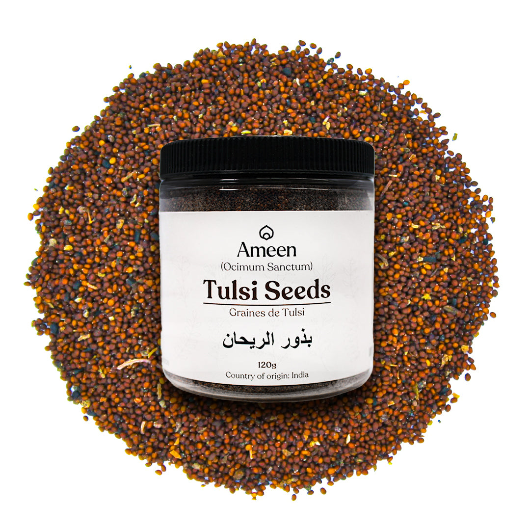 Botanical Name: Ocimum sanctum

Common Names:

English: Tulsi Seeds, Holy Basil Seeds, Indian Basil Seeds, Sweet Basil Seeds
Hindi: तुलसी बीज (Tulsi Beej)
Thai: เมล็ดแมงลัก (Tukmaria Seeds)
Arabic: ريحان مقدس (Rayhan Muqaddas)
Chinese: 圣罗勒种子 (Shèng luólè zhǒngzi)
French: Graines de Basilic Sacré
Spanish: Semillas de Albahaca Sagrada