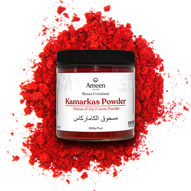 Kamarkas Powder, Botanical Name: Butea monosperma
Common Names: Flame of the Forest Powder, Palash Powder, Dhak Powder, Tesu Powder, Butea Gum Powder, पलाश पाउडर, ढाक पाउडर, کمرکس پاؤڈر