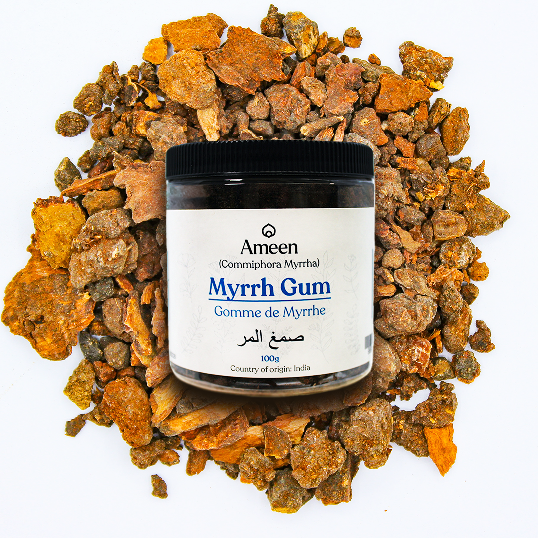 Botanical Name: Commiphora myrrha

Common Names:

English: Myrrh, Myrrh Gum, Arabian Myrrh
Sanskrit: बोल (Bola), गुग्गुलु (Guggulu Myrrha)
Hindi: गंधरस (Gandharas), हीरा बहेड़ा (Heera Baheda)
Urdu: مر (Mur), گوند مہر (Gond Mehr)
Tamil: மிர் (Mir), குளு குளு (Kulu Kulu)
Telugu: గంధరసం (Gandharasam), మిర్రా గమ్ (Mirra Gam)
Malayalam: മിർ (Mir), ഗന്ധരസം (Gandharasam)
Kannada: ಮಿರ್ (Mir), ಗಂಧ ರಸ (Gandha Rasa)
Marathi: मिर्र (Mirr), गंधरास (Gandharas)
Gujarati: મીર (Mir), ગંધરાસ (Gandharas)
Bengali: মির (Mir), গ
