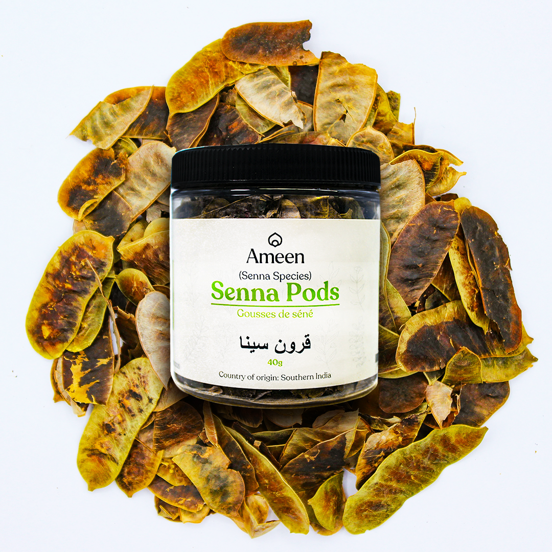 Botanical Name: Cassia angustifolia
Common Names:

English: Senna Pods, Cassia Pods
Hindi: सोनामुखी फलियां (Sonamukhi Phaliyaan)
Arabic: قرون السنا (Quroon al-Sana)
Japanese: センナポッド (Senna Poddo)
Other: Cassia angustifolia Fruits