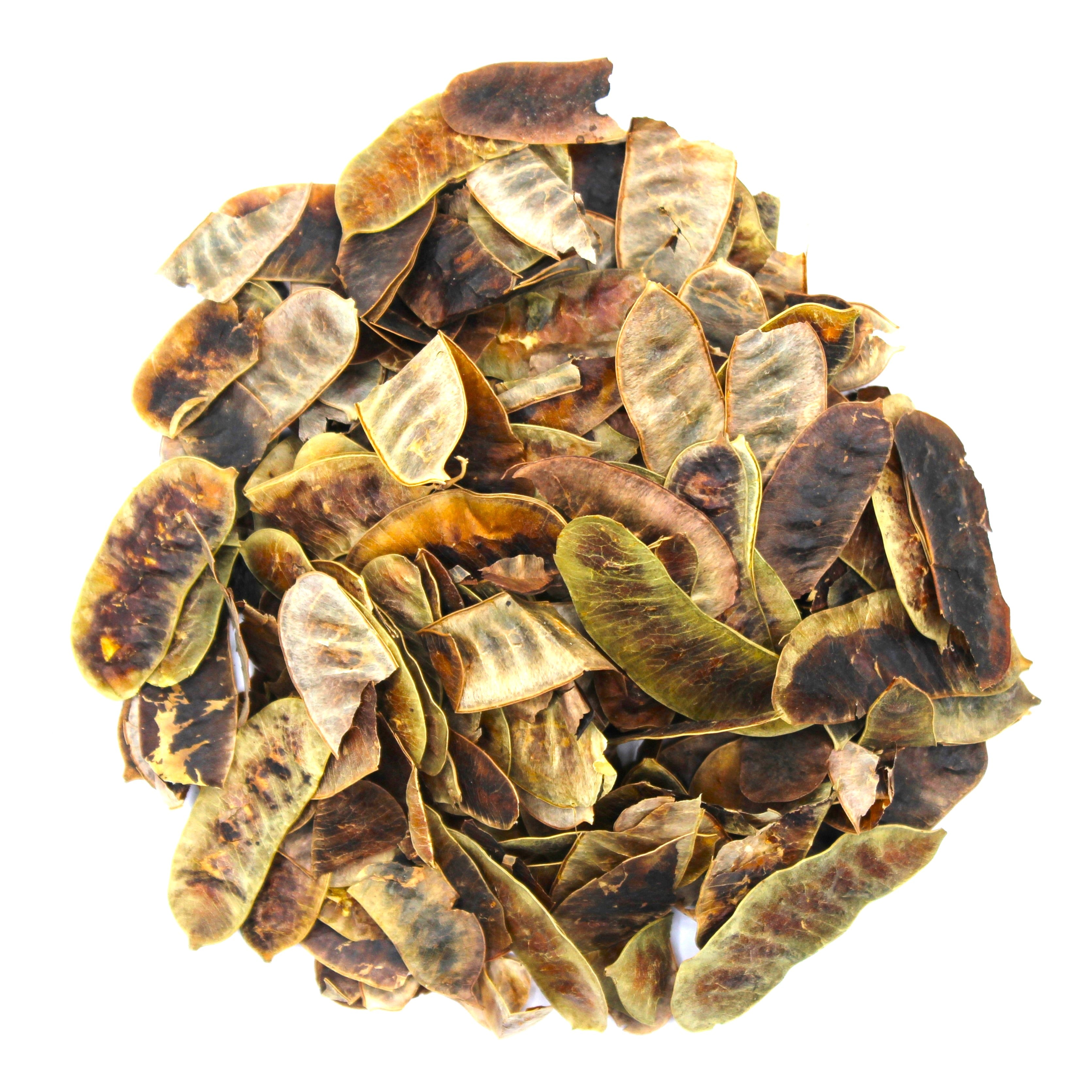 Botanical Name: Cassia angustifolia
Common Names:

English: Senna Pods, Cassia Pods
Hindi: सोनामुखी फलियां (Sonamukhi Phaliyaan)
Arabic: قرون السنا (Quroon al-Sana)
Japanese: センナポッド (Senna Poddo)
Other: Cassia angustifolia Fruits